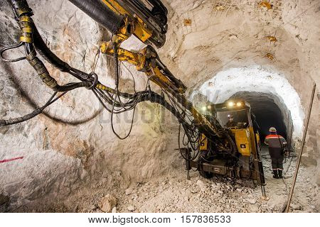 Gold mining underground. Drilling and explosive works.