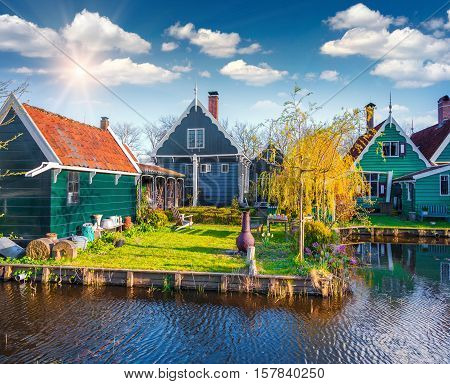 Authentic Holland Architecture On The Water Channel In Zaanstad Village