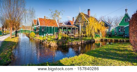 Tipical Dutch Village Zaanstad In Spring Sunny Day