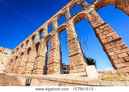 Segovia Castilla y Leon. Roman aqueduct bridge of Segovia in Castile Spain.