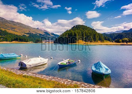Small Boats On The Champferersee Lake.