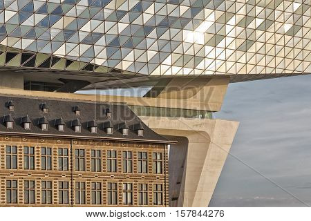 Antwerp Belgium - October 2016: The new Port House in Antwerp repurposes renovates into a new headaquarters for the port creates by Zaha Hadid her last project