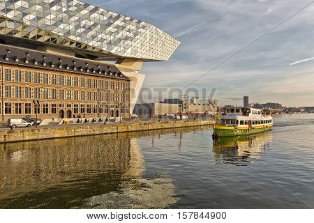 Antwerp Belgium - October 2016: The new Port House in Antwerp repurposes renovates into a new headaquarters for the port creates by Zaha Hadid her last project