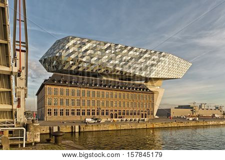 Antwerp Belgium - October 2016: The new Port House in Antwerp repurposes renovates into a new headaquarters for the port creates by Zaha Hadid her last project
