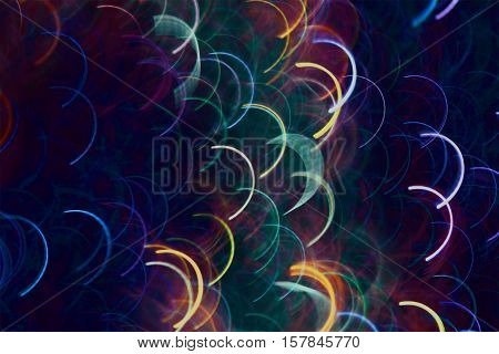 Photo by colored semicircular light lines as squama to abstract background.