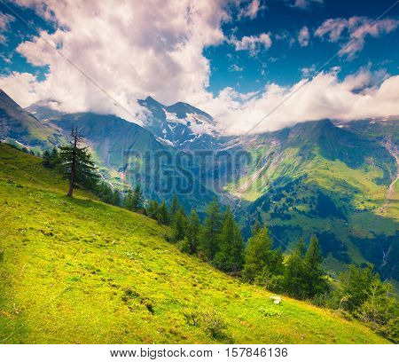Grobglockner Mountain Range In The Morning Mist.