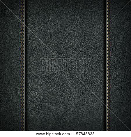 Texture of grey leather background with stitched seam, close-up. Texture for design.