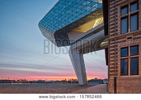 Antwerp Belgium - October 2016: The new Port House in Antwerp repurposes renovates into a new headaquarters for the port creates by Zaha Hadid her last project