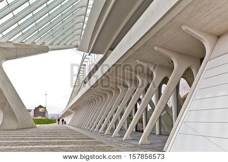 LIEGE BELGIUM - December 2014: View on ground level in the Liege-Guillemins railway station designed by Santiago Calatrava