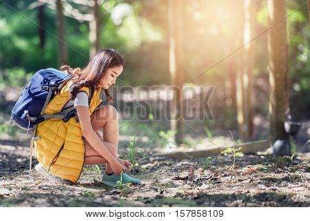 Young traveler womam shae laces out door