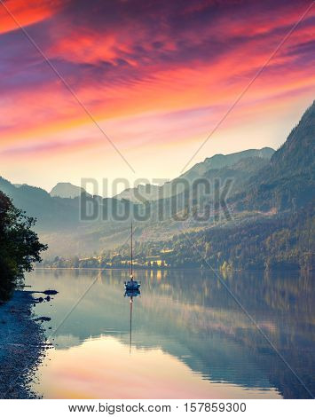Dramatic Summer Sunrise On The Grundlsee Lake.