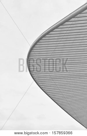 LIEGE BELGIUM - December 2014: Abstract view on the roof of the Liege-Guillemins railway station designed by Santiago Calatrava. Black and white photograph