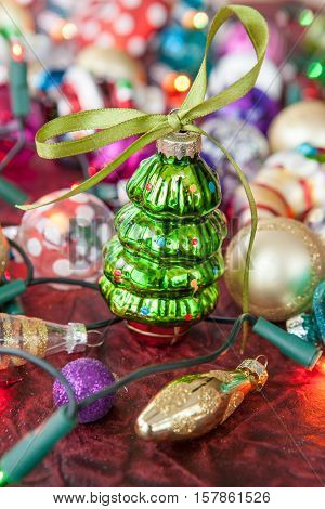 Colorful ornaments and lights for the christmas tree