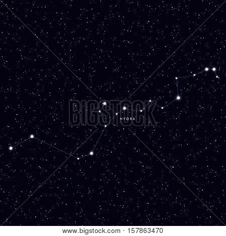 Sky Map with the name of the stars and constellations. Astronomical symbol constellation Hydra