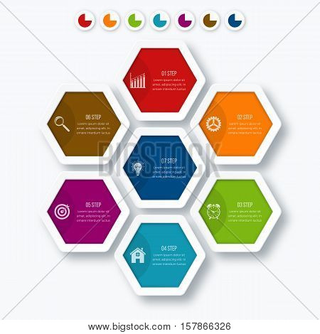 Vector illustration infographics seven hexagons. Stock vector