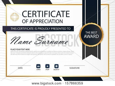 Gold black Elegance horizontal Circle certificate with Vector illustration white frame certificate template with clean and modern pattern presentation