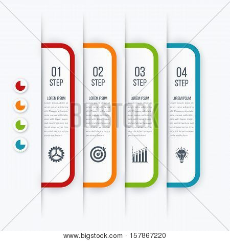 Modern infographics options template with paper sheets, icons for 4 options. Vector. Can be used for web design and workflow layout