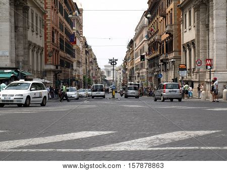 ROME, ITALY - JUNE 12, 2015: Via Nazionale is a street in Rome from Piazza della Repubblica leading towards Piazza Venezia.