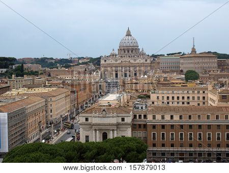 Vatican and Basilica of Saint Peter seen from Castel Sant'Angelo. Roma Italy