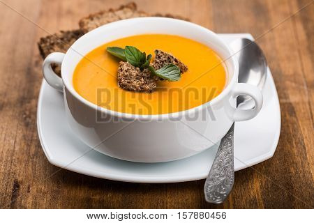 Roasted Tomato and Basil Bisque with a Sandwich