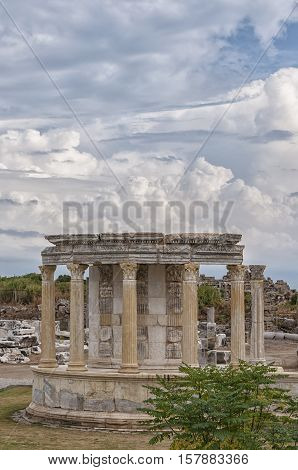 The Temple of Tyche situated in the Turkish town of Side.