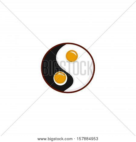 Scrambled eggs in a frying pan. Omeleta symbol of harmony Feng Shui vector illustration