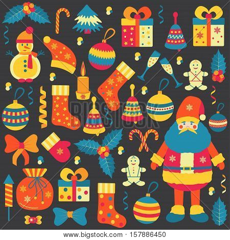 Christmas flat elements set. Color Vector illustration.