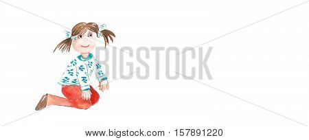 watercolor baby girl ready to play with her friends