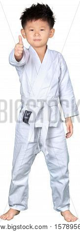 Portrait of a Young Asian Martial Artist Showing Thumbs Up