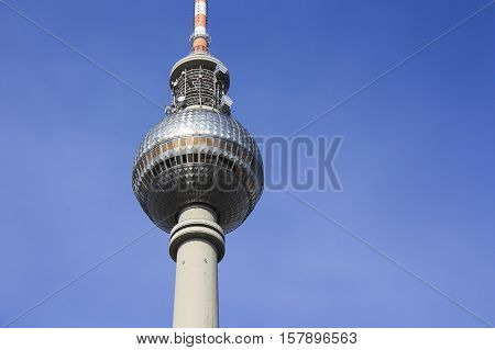 The TV Tower with blue sky on the background in Berlin Germany.