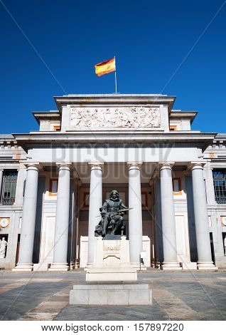 Statue Of Diego Velazquez Is Beside The Museo Del Prado, Madrid