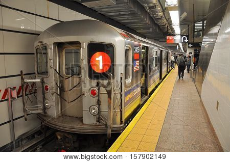 NEW YORK CITY - OCT 4, 2011: New york City MTA subway in Manhattan, New York City, USA.