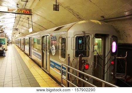 NEW YORK CITY - AUG 14, 2009: New york City MTA subway in Manhattan, New York City, USA.