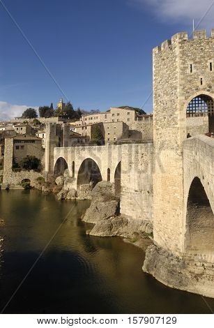 medieval bridge an village of Besalú in La Garrotxa Girona Spain