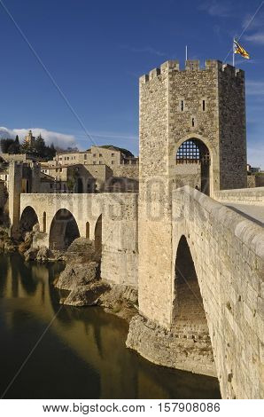 medieval bridge an village of Besalú in La Garrotxa Girona Spain