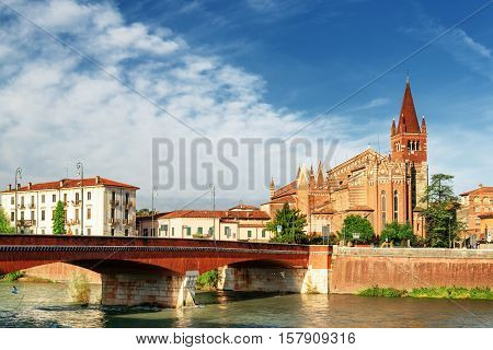View Of The Saints Fermo And Rustico From Adige River. Verona