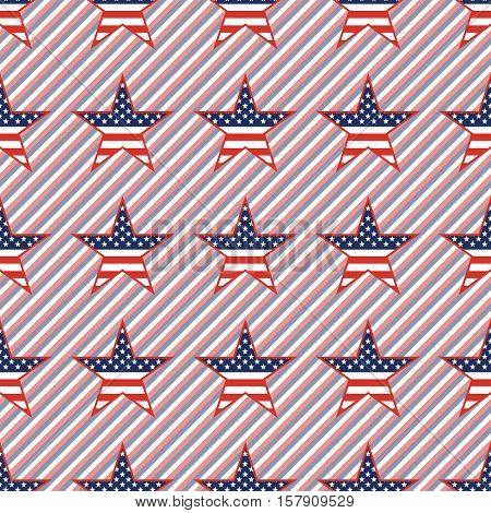 Us Patriotic Stars Seamless Pattern On Red And Blue Stripes Background. American Patriotic Wallpaper