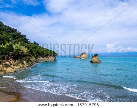 Sidari beach on north part of Corfu Greek island