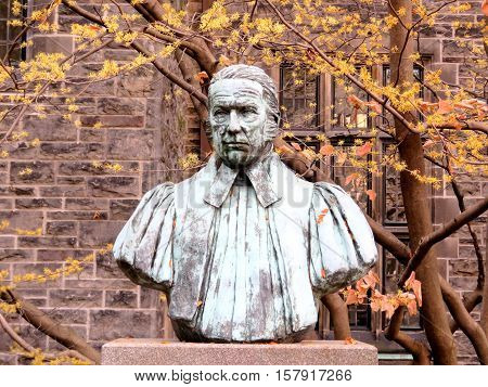 The bust of Johannes Strachan Fundator of the Trinity College at University of Toronto in Toronto Canada November 18 2016