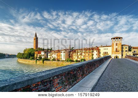 View Of Waterfront Of Adige River From Ponte Pietra, Verona