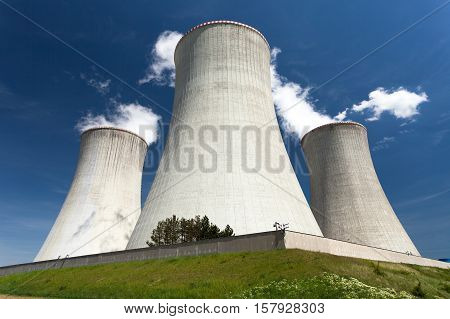 Nuclear power plant Dukovany - cooling towers and beautiful sky - Czech Republic