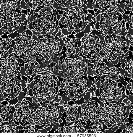 Beautiful seamless background with monochrome black and white flowers. Hand-drawn contour lines. background for design for greeting card and invitation of the wedding birthday Valentine's Day mother's day and other seasonal holiday