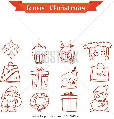Christmas icons set collection stock vector illustration