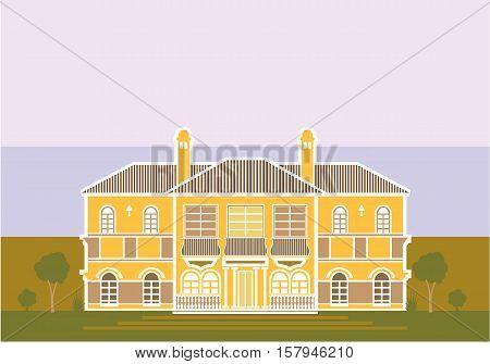 Simple vector mansion building yellow panorama view