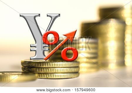 The symbol of the yuan and the percent of the background bars coins . The concept of changes in the exchange rate .