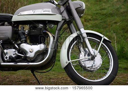 Norton Dominator - Classic British Motorcycle. Photographed at Coleford Carnival of Transport, England. 10th April 2009. (Offside front half)