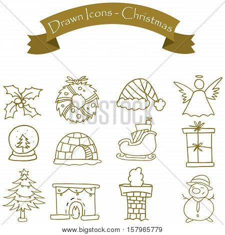 Style Christmas icons set vector collection stock