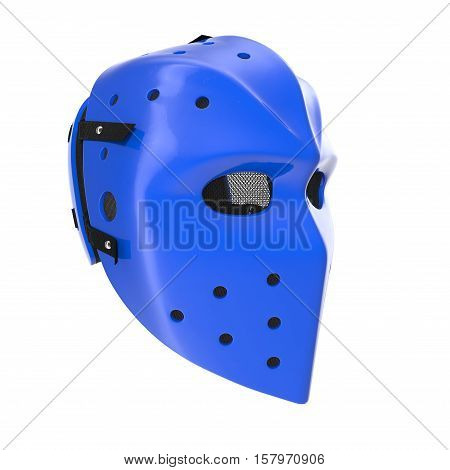 vintage blue hockey mask on white background. 3D illustration