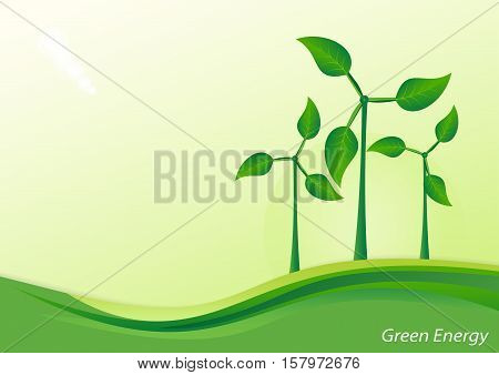 Wind generator green energy. Vector eco background.