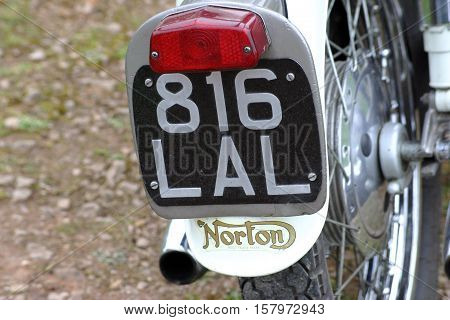 Norton Dominator - Classic British Motorcycle. Photographed at Coleford Carnival of Transport, England. 10th April 2009. (rear plate)